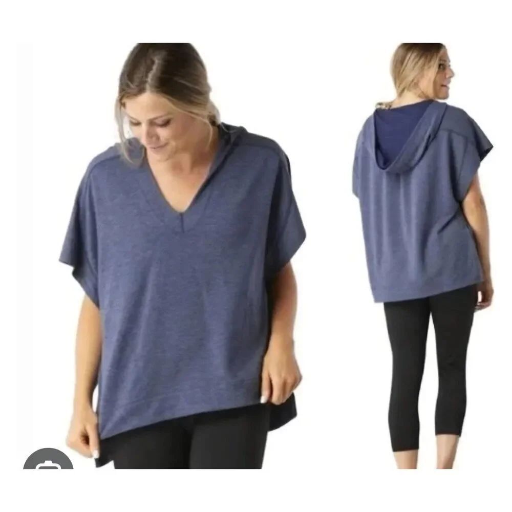 Smartwool Sweatshirt  Blue Active Reset Hoodie Merino Short Sleeve Sz Small